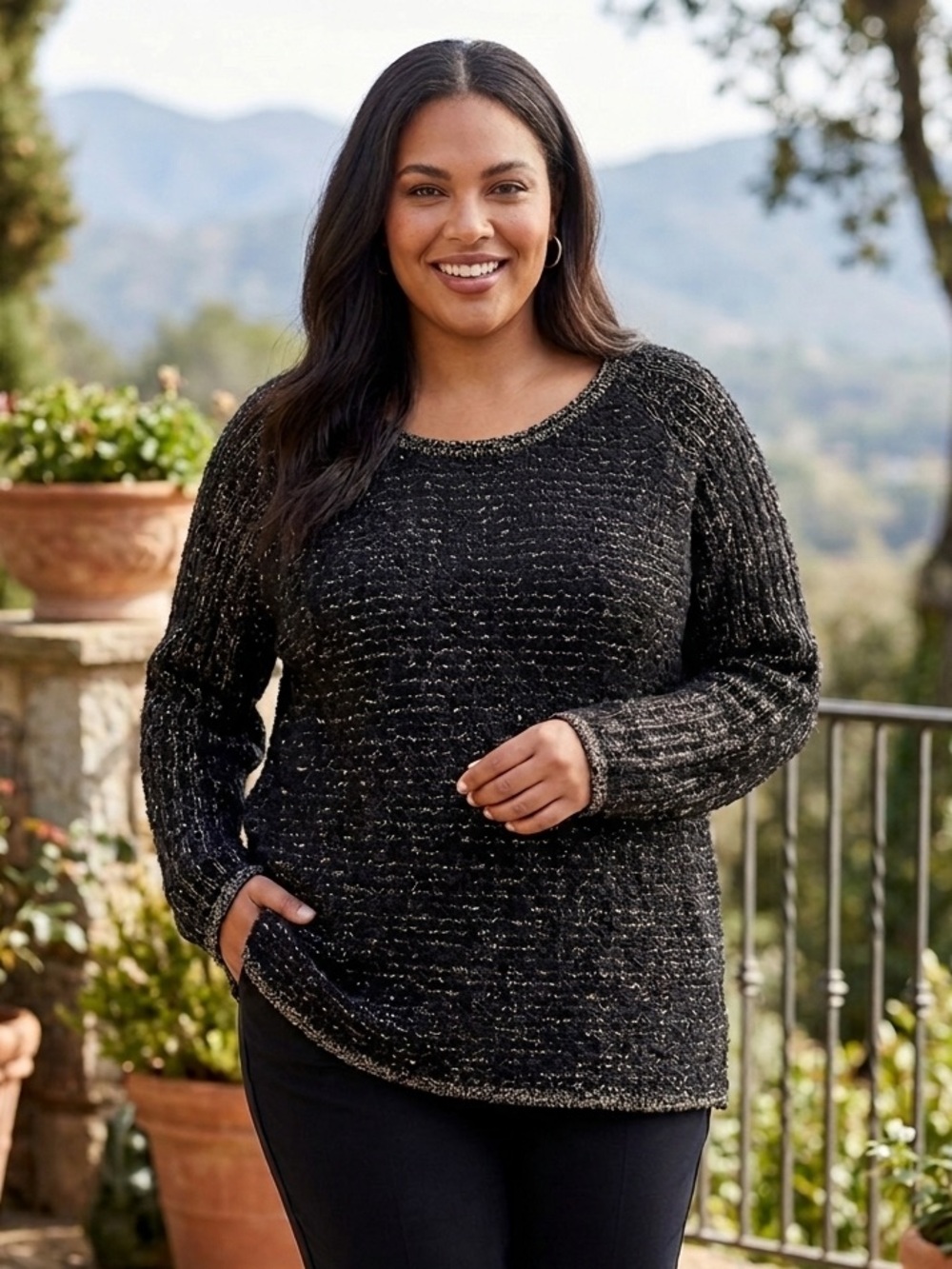 a.n.a Black and Gold Marled Knit Sweater